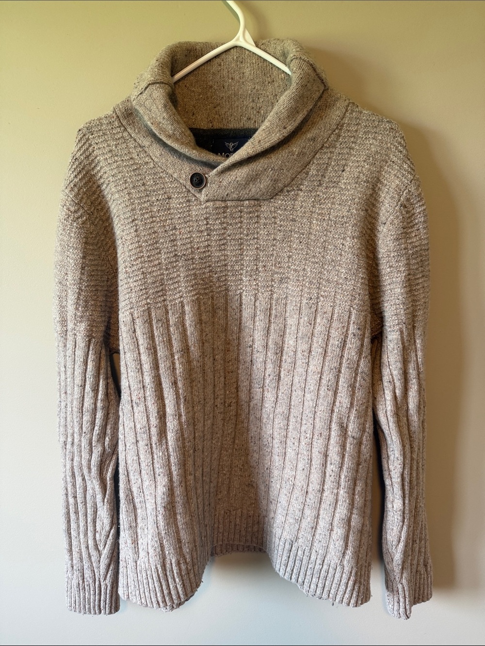 Morley Beige Shawl Collar Button Knit Pullover Sweater Wool Blend Men’s Large